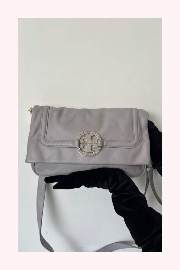 Tory Burch Grey Leather Amanda Foldover Crossbody Bag