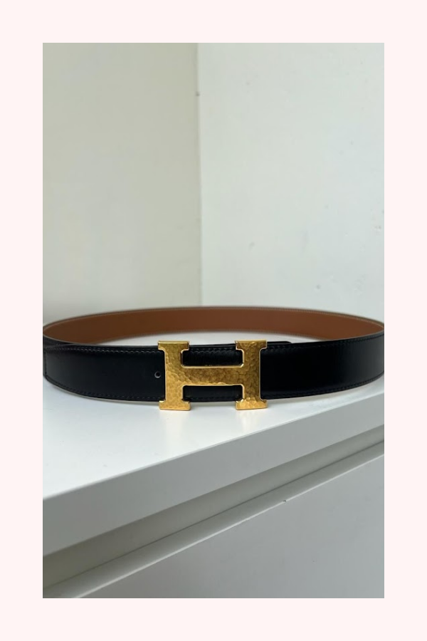 Hermès H Martelee Gold Buckle And Reversible Leather Belt Size 90