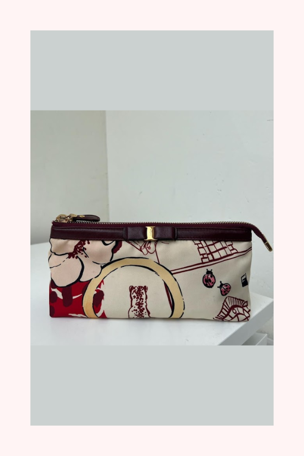 Salvatore Ferragamo Printed Zip Pouch with Vara Bow Detail