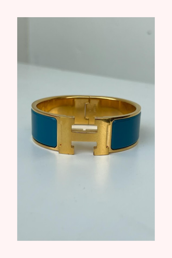 Hermes Enamel Clic H Hinged Blue Bangle Bracelet