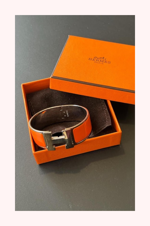 Hermes Enamel Wide Clic Clac Orange H Bracelet