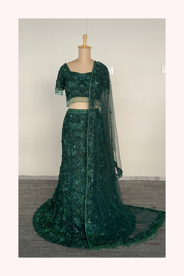 Amit GT Emerald Green Embellished Lehenga Set