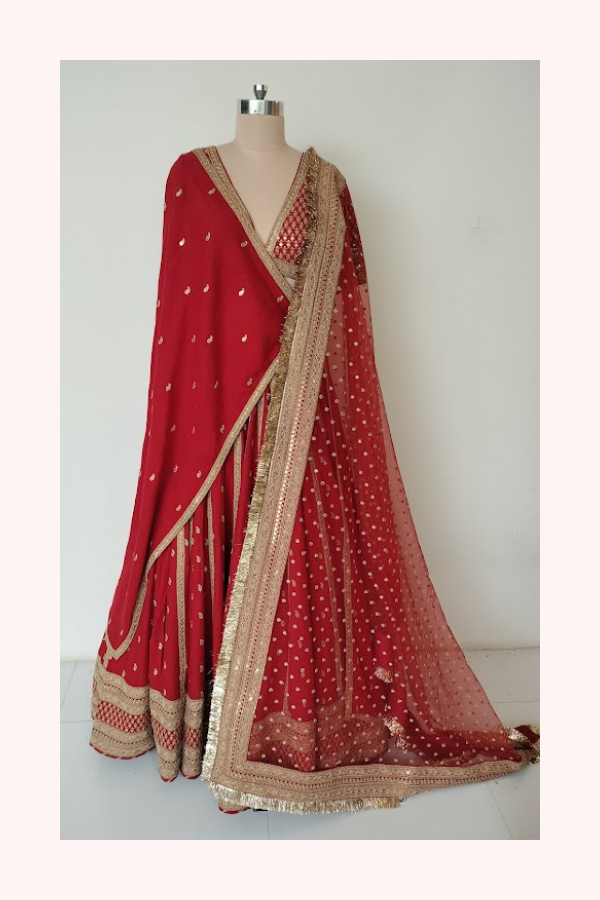 Sabyasachi Red Embellished Bridal Lehenga Set