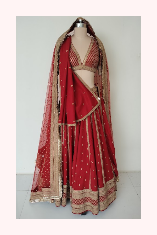 Sabyasachi Red Embellished Bridal Lehenga Set