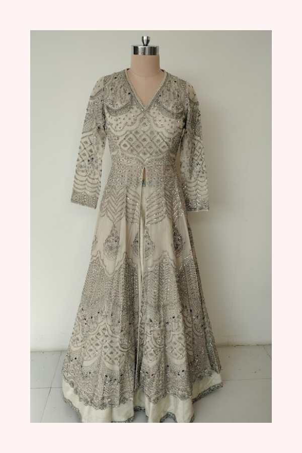 Jayanti Reddy Ivory Embellished Jacket and Skirt Set