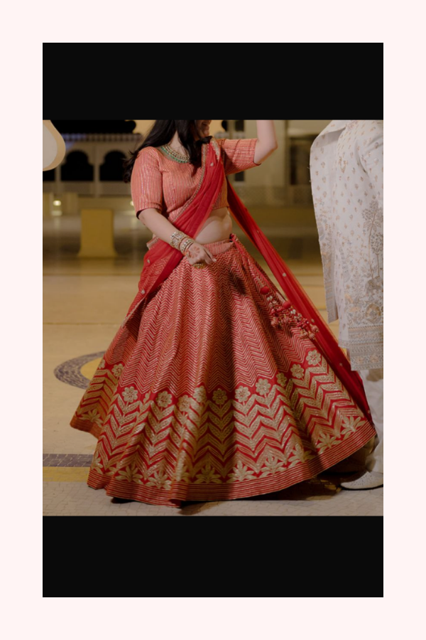 Anita Dongre Red & Gold Banarasi Lehenga Set