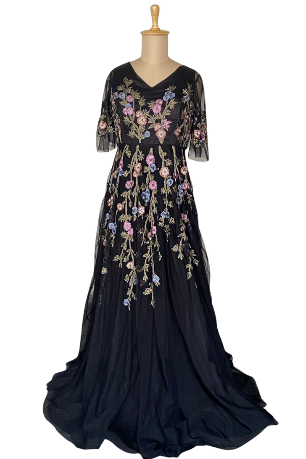 Rana Gill Midnight Bloom Embroidered Gown