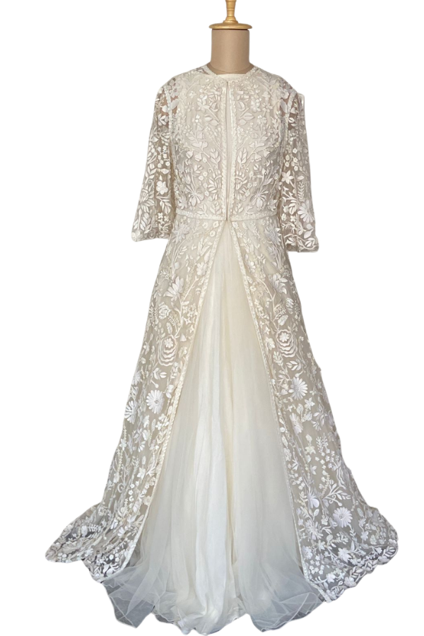 Pankaj & Nidhi Ivory Embroidered Gown with Jacket