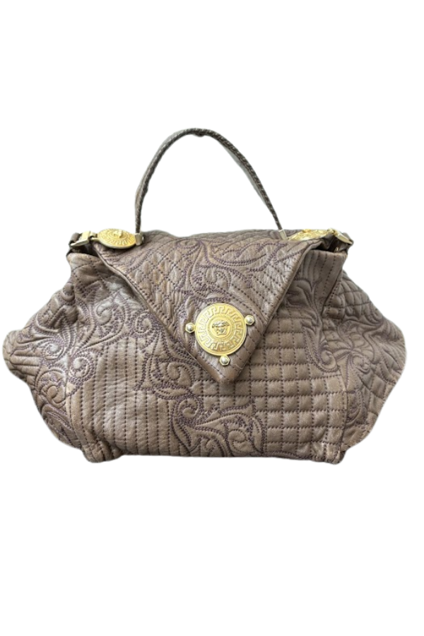 Versace Quilted Leather Embroidered Barocco Shoulder Bag