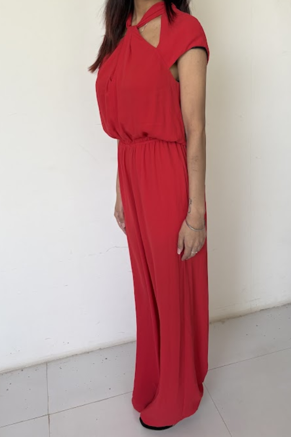 BCBG MAXAZRIA Red Cut-Out Neck Jumpsuit