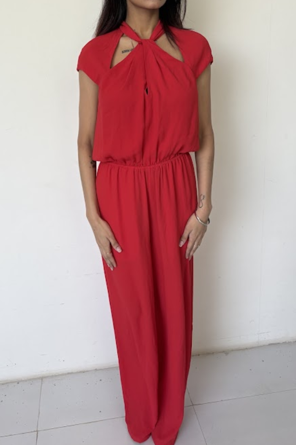 BCBG MAXAZRIA Red Cut-Out Neck Jumpsuit