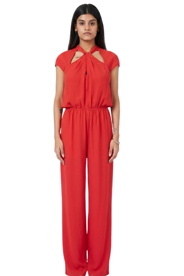 BCBG MAXAZRIA Red Cut-Out Neck Jumpsuit