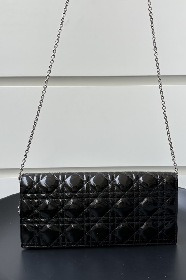 Dior Black Quilted Cannage Patent Leather Lady Dior Chain Clutch