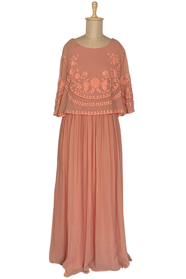 Pankaj & Nidhi Peach  Embroidered Cape Gown