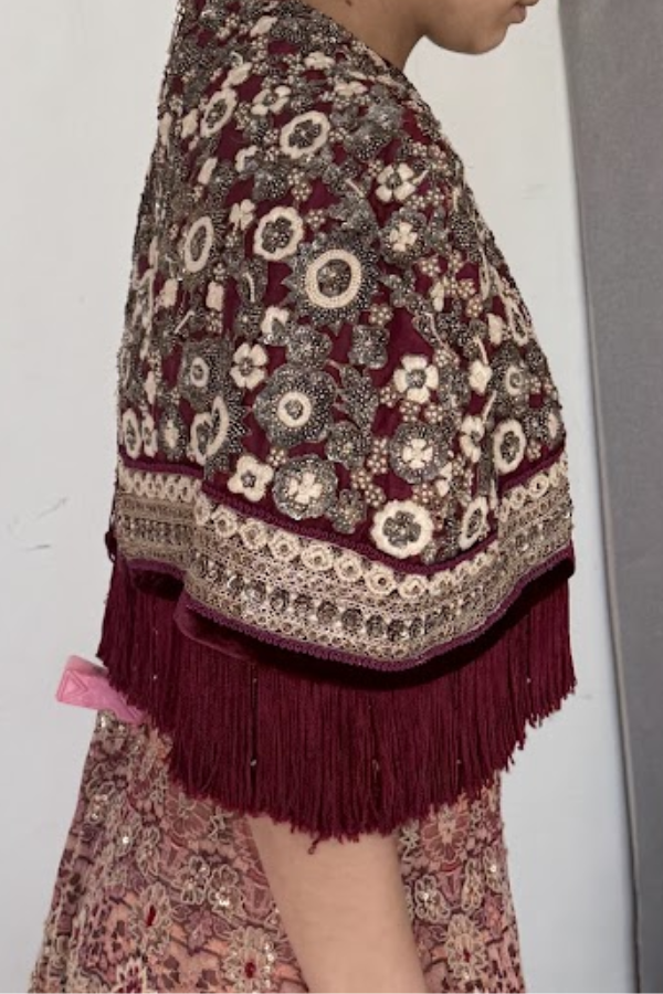 Tarun Tahiliani Printed Long Dress Set with Embellished Cape