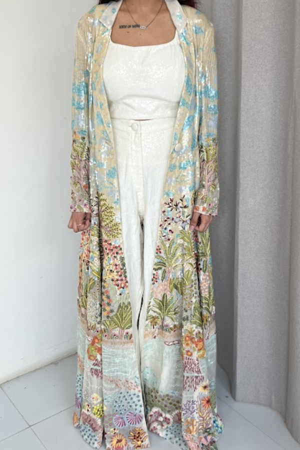 Rahul Mishra Embellished Co-ord Set with Printed Long Jacket