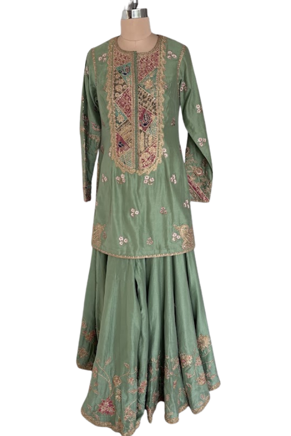 Rimple & Harpreet Green Embroidered Sharara Set