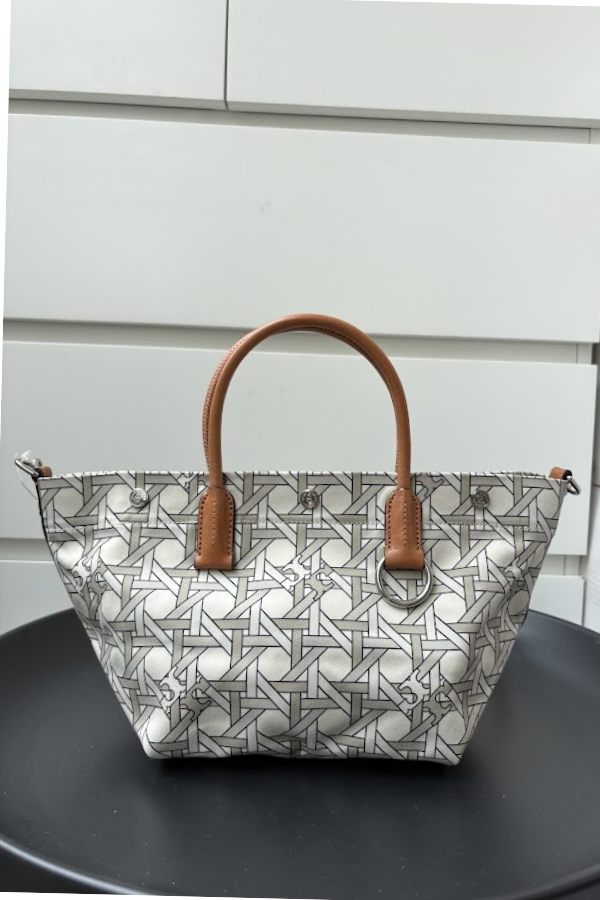 Tory Burch Canvas Basket-Weave Tote Bag