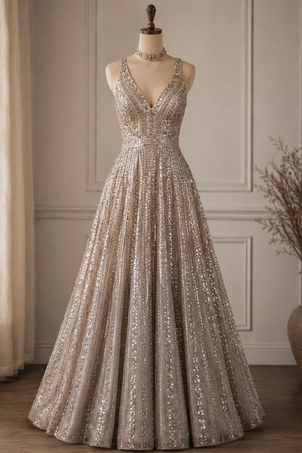 Seema Gujral Light Gold Gown