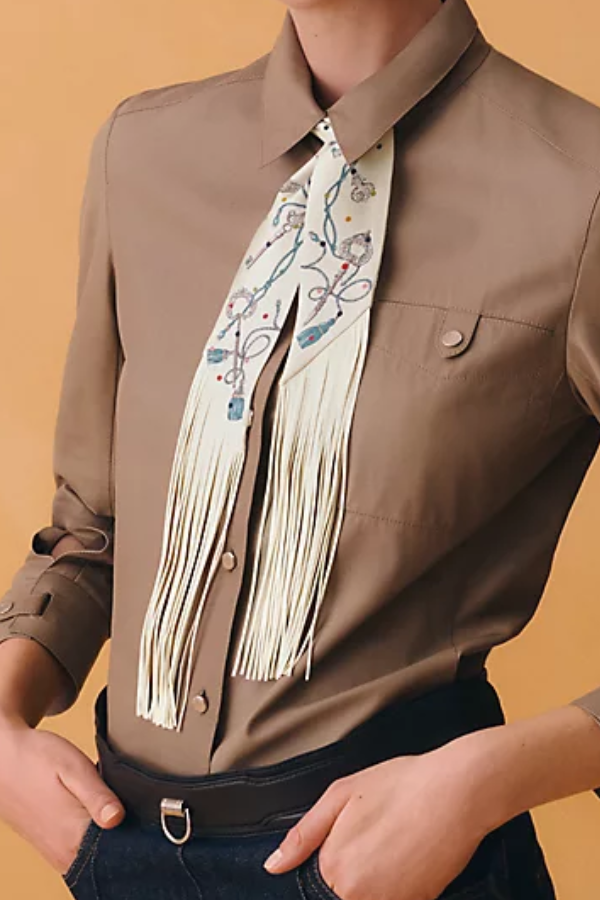 Hermes Twilly Silk Ribbon With Leather Fringe