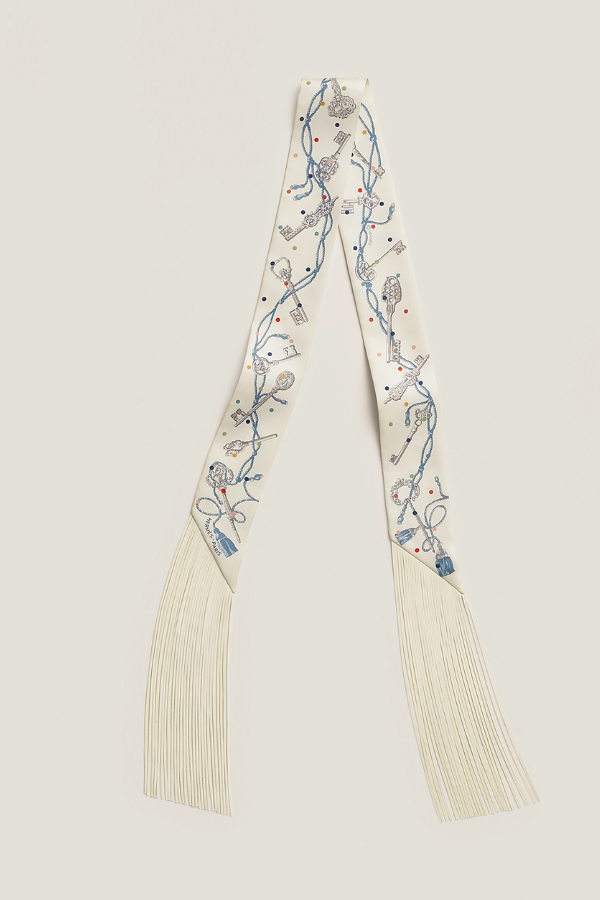 Hermes Twilly Silk Ribbon With Leather Fringe