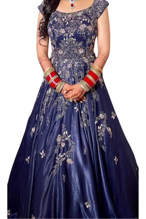 Dolly J Midnight Blue Embroidered Gown