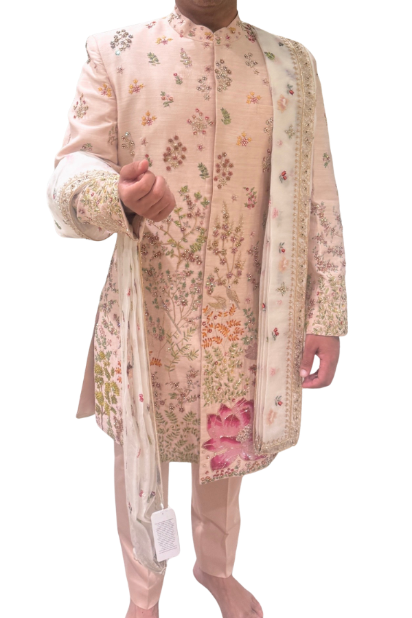 Rahul Mishra Blush Pink Embroidered Sherwani Set
