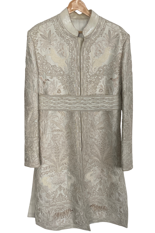 Rohit Bal Ivory Embroidered Sherwani with Waist Belt
