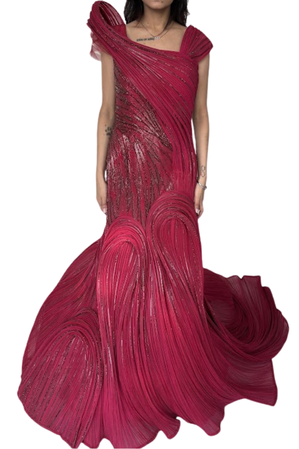 Gaurav Gupta Crimson Sculpted Gown