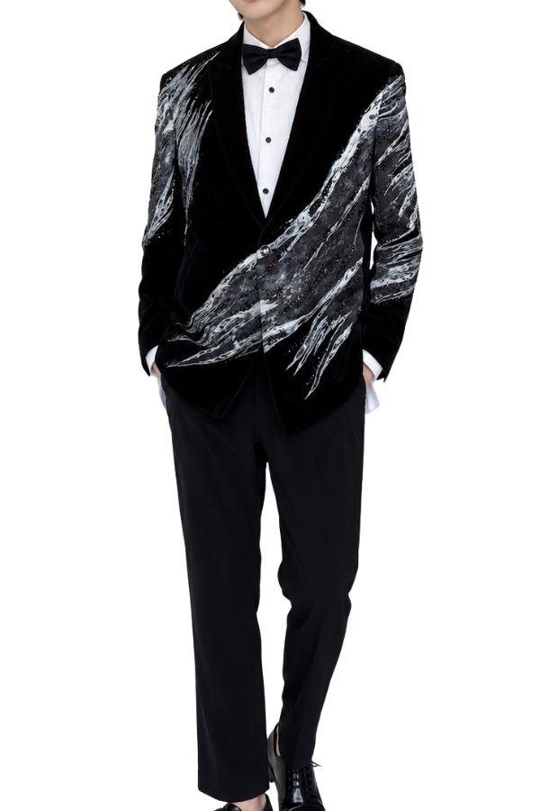 Gaurav Gupta Velvet Tuxedo Set with Abstract Embellished Blazer