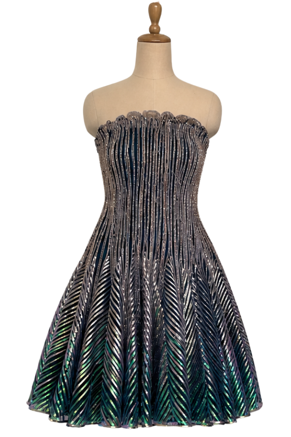 Amit Aggarwal Iridescent Green Sculpted Cocktail Dress