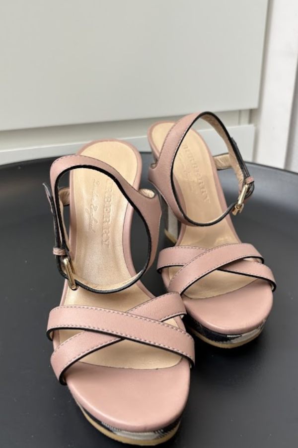Burberry Canvas and Leather Wedge Sandals Size 37