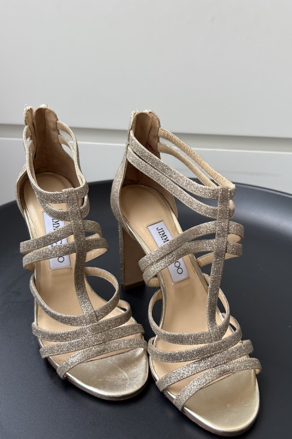Jimmy Choo Leather Glitter Accents Sandals Size 38