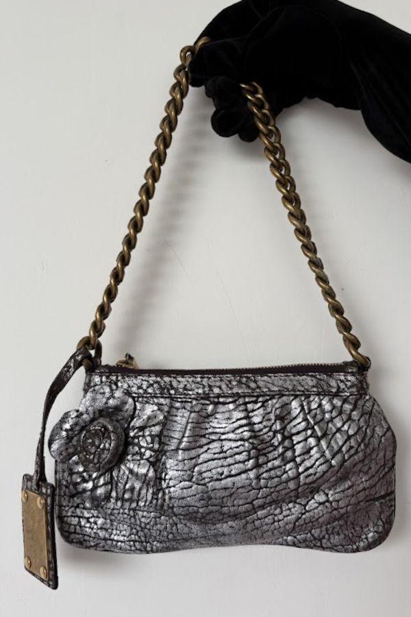Dolce & Gabbana Dark Copper Textured Leather Floral Applique Chain Clutch