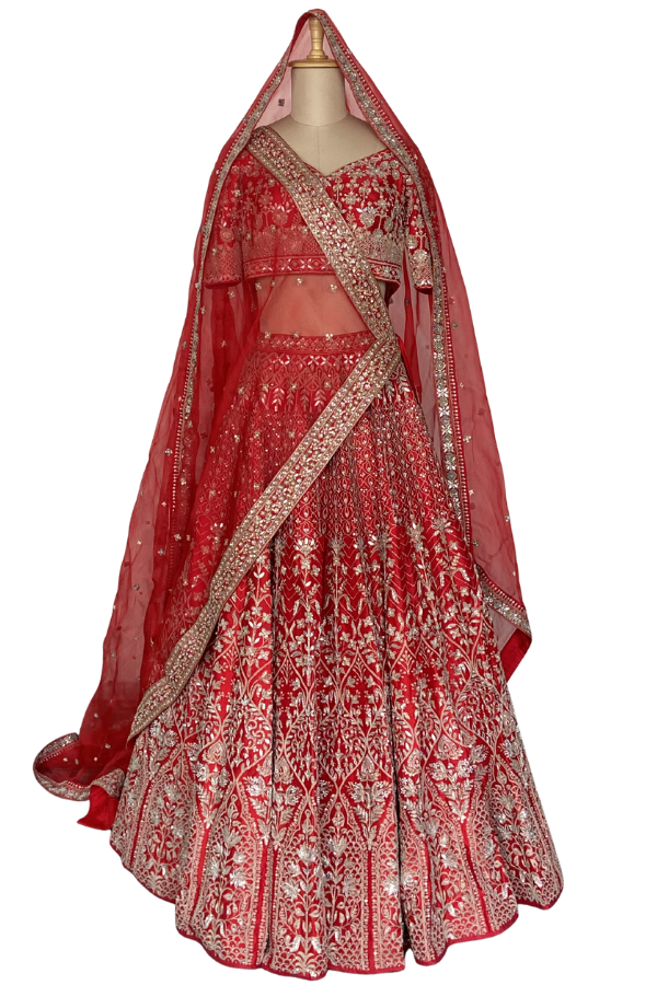 Anita Dongre Red Zardozi Embroidered Bridal Lehenga Set