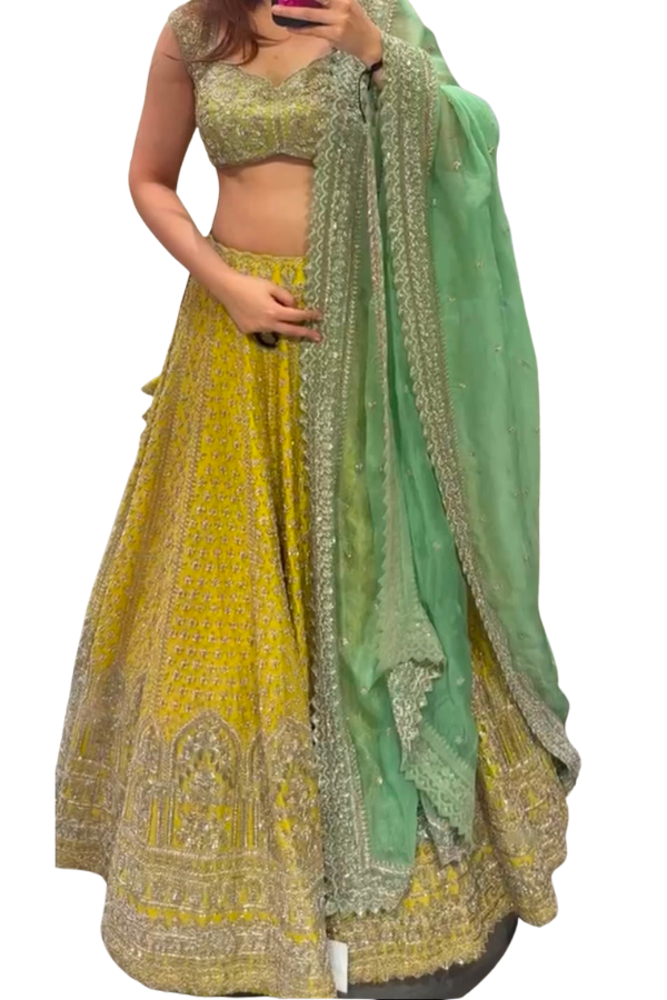 Anushree Reddy Lime Green Organza Lehenga Set