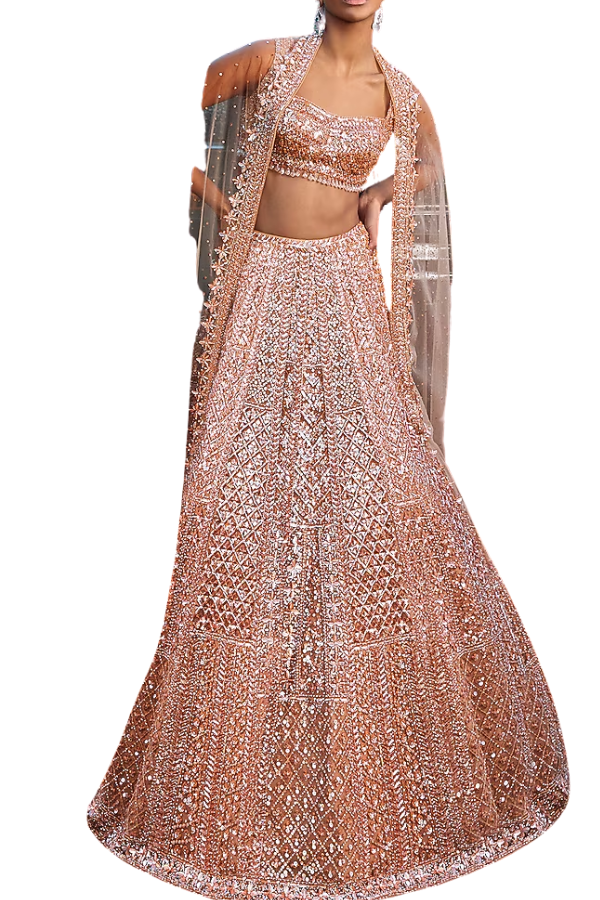 Seema Gujral Peach Sequin Lehenga Set