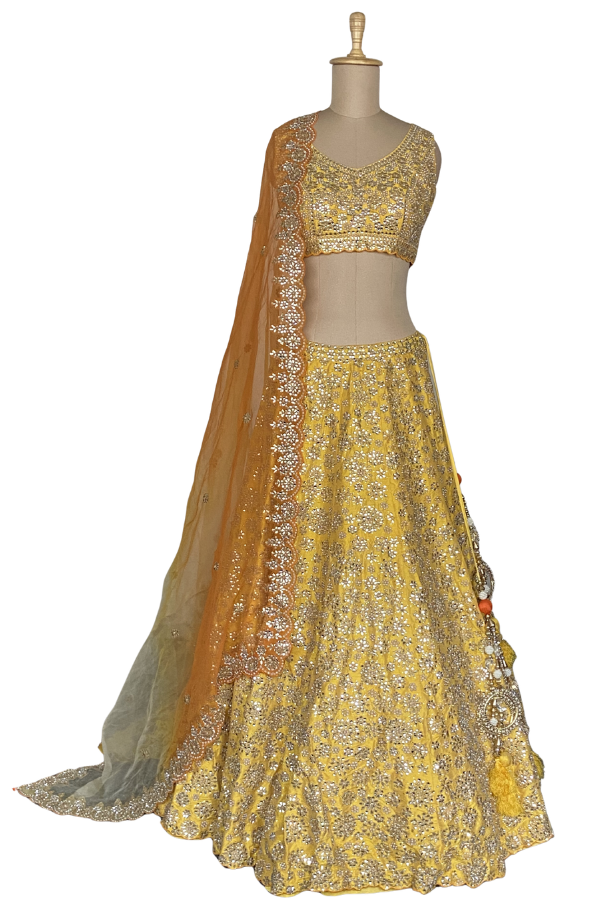 Seema Gujral Yellow Mirror Embroidered Lehenga Set
