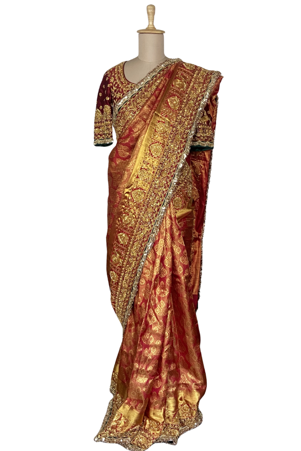 Manish Malhotra Handwoven Red & Gold Banarasi Saree Set