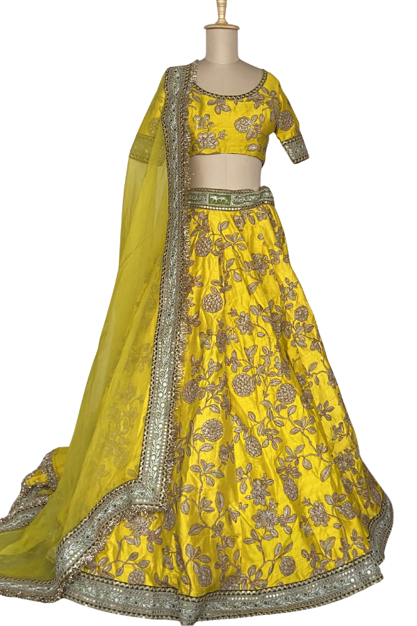 Sabyasachi Yellow Floral Embroidered Lehenga Set