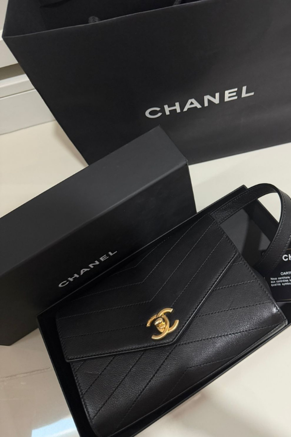 Chanel Calfskin Chevron Stitched Coco Waist Bag