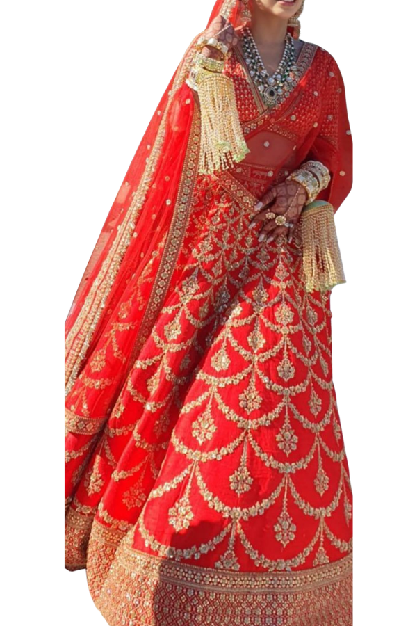 Sabyasachi Red  Embroidered Bridal Lehenga Set