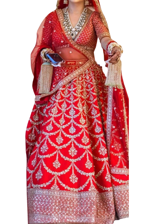Sabyasachi Red  Embroidered Bridal Lehenga Set