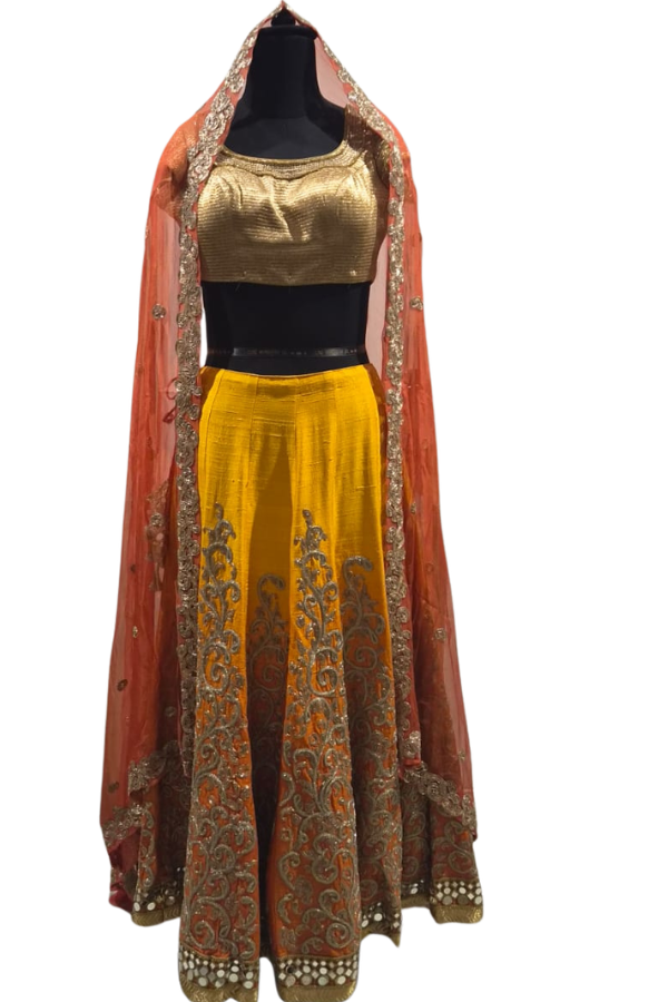 Jade by Monica & Karishma Mustard Embroidered Lehenga Set