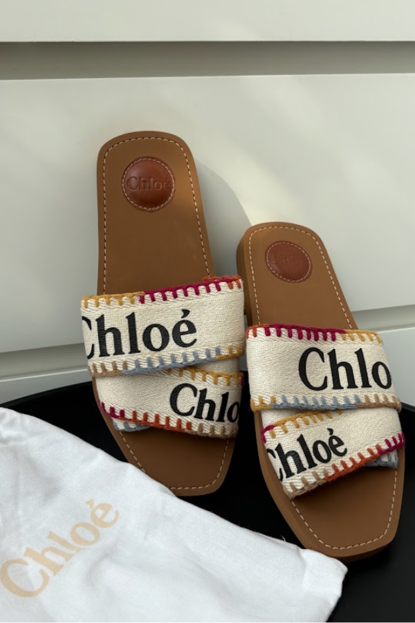 Chloé Woody Canvas Flat Sandals Size 40