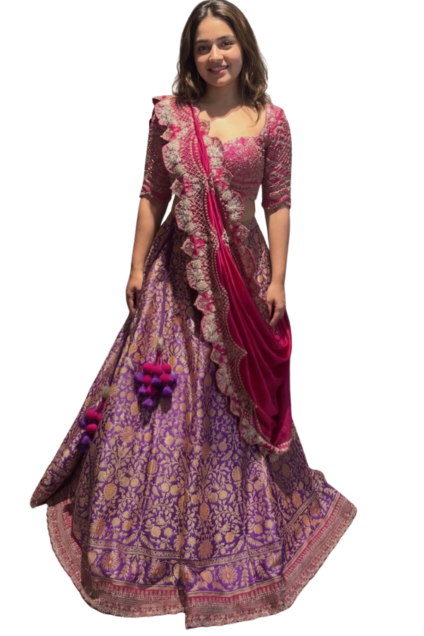 Jayanti Reddy Purple Banarasi Embroidered Lehenga Set