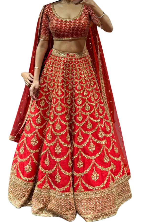 Sabyasachi Red Bridal Embroidered Lehenga Set