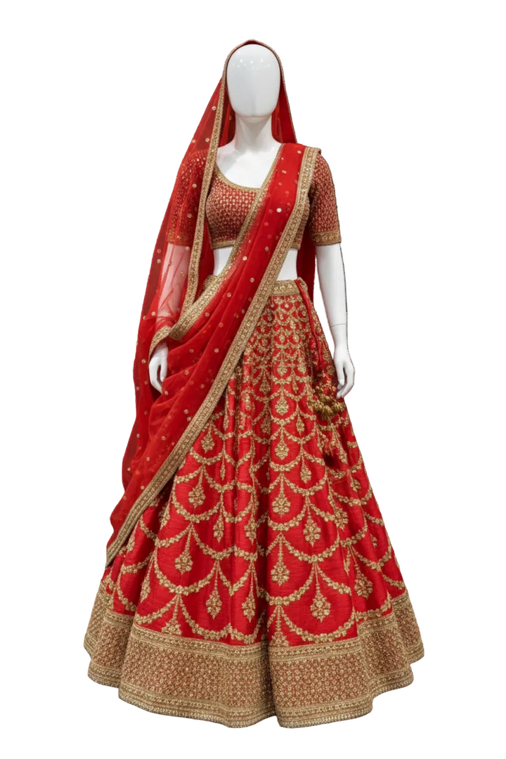 Sabyasachi Red Bridal Embroidered Lehenga Set
