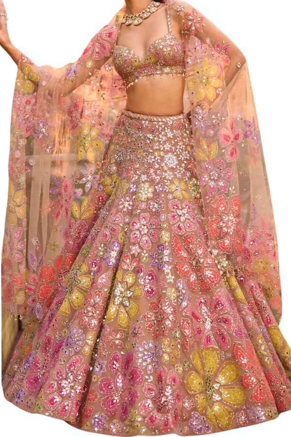 Seema Gujral Coffee Floral Lehenga Set