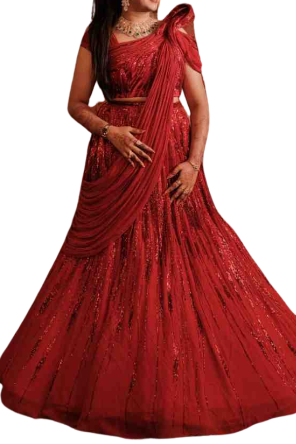 Gaurav Gupta Crimson Red Embellished Lehenga Set